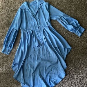 Blue Color Button Peplum Top for Women Size Large